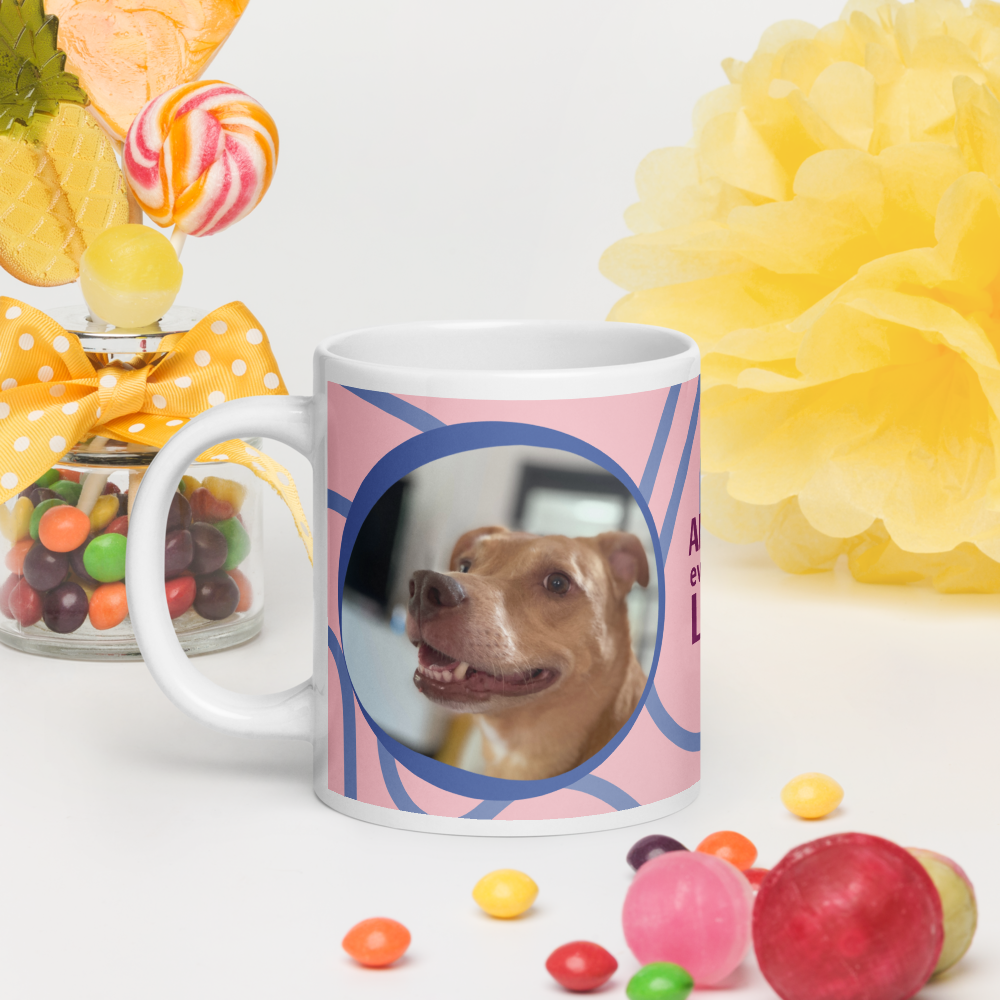 Custom Photo, Name, White glossy mug, Pink