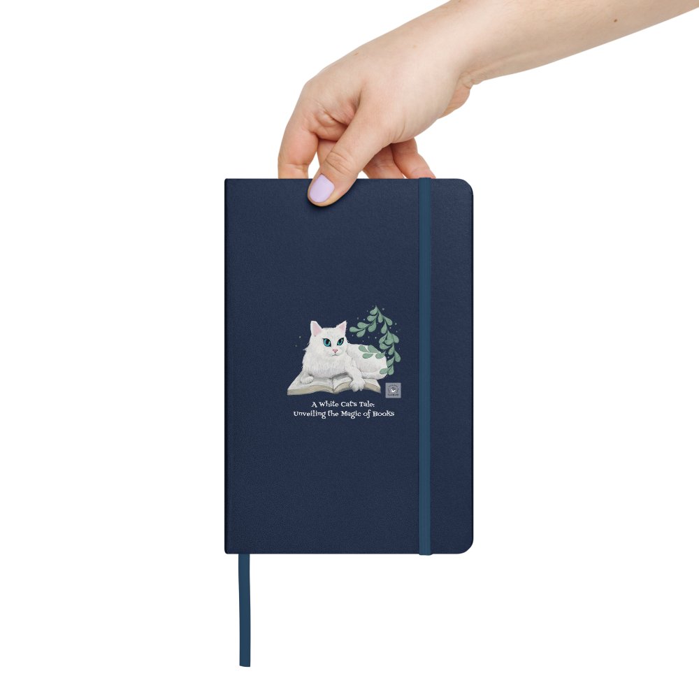 "A White Cat's Tale: Unveiling the Magic of Books" Hardcover bound notebook, 4 colors - PastelWhisper