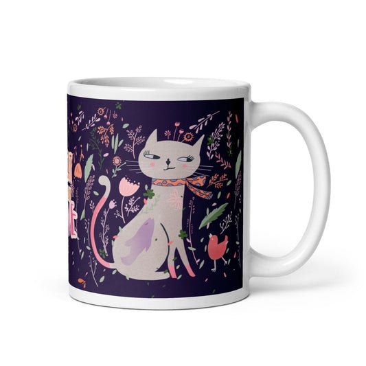 Artistic Cat Mug, A cat with scarf Purple Mug, 11oz, 15oz, 20oz - PastelWhisper