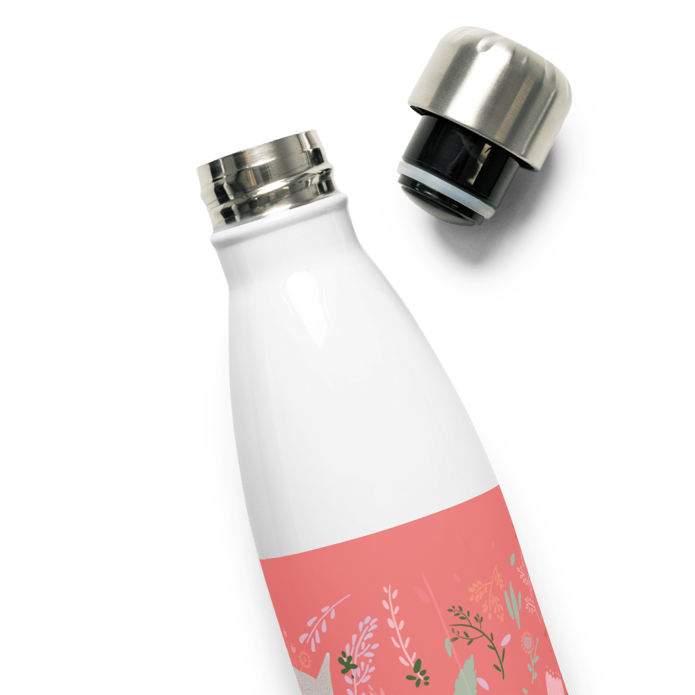 Artistic cute Cat with scarf, Salmon Pink Stainless Steel Water Bottle, 17oz Tumbler - PastelWhisper