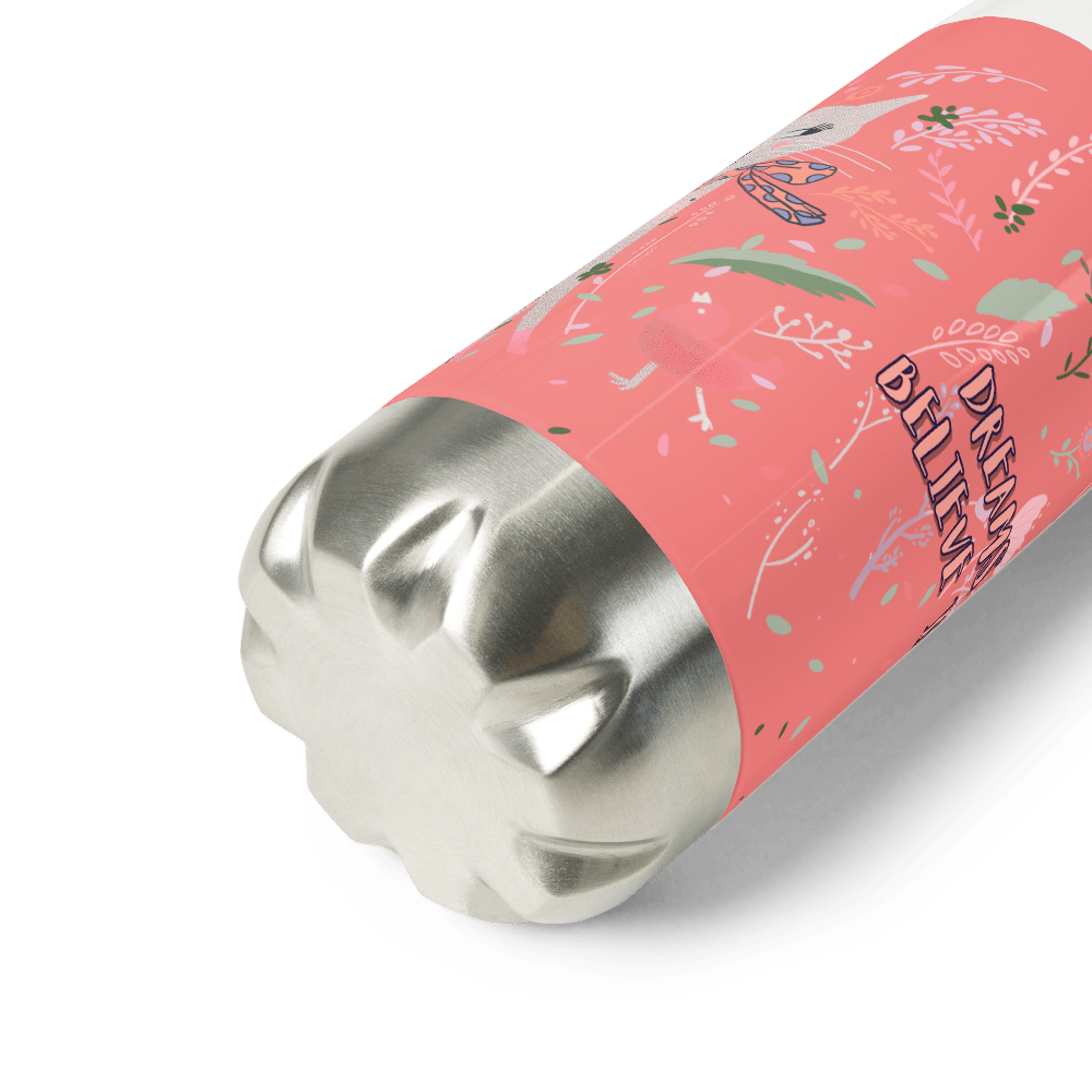 Artistic cute Cat with scarf, Salmon Pink Stainless Steel Water Bottle, 17oz Tumbler - PastelWhisper