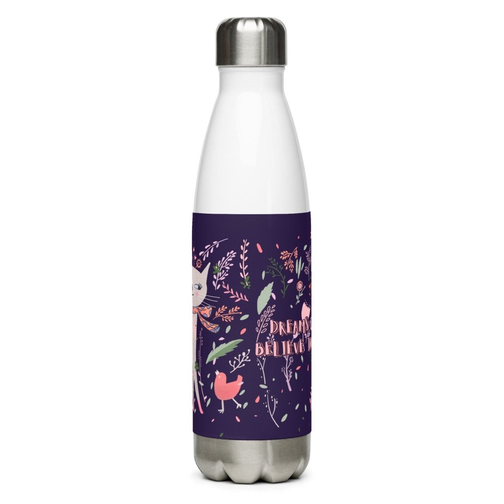 Artistic scarf Cat, Tolopea Purple Stainless Steel Water Bottle, 17oz Tumbler - PastelWhisper