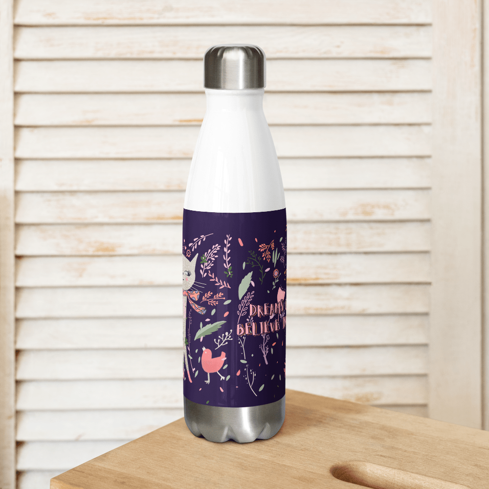 Artistic scarf Cat, Tolopea Purple Stainless Steel Water Bottle, 17oz Tumbler - PastelWhisper