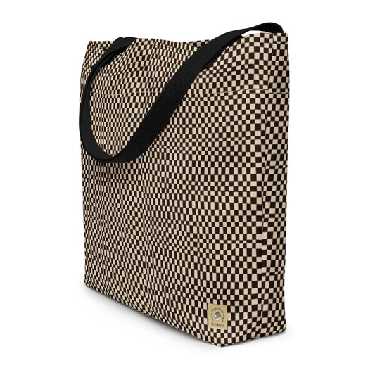 Black & Beige Buffalo pattern _ Large Tote Bag, 16"x20" - PastelWhisper