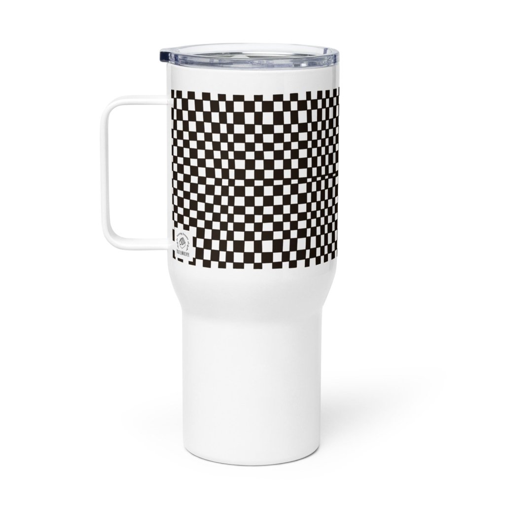 Black Buffalo pattern Travel mug with a handle - PastelWhisper