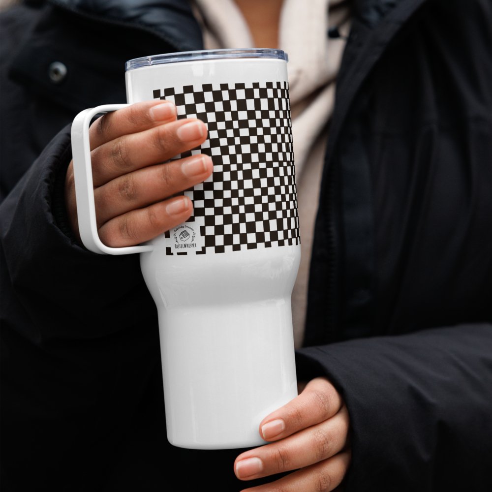 Black Buffalo pattern Travel mug with a handle - PastelWhisper