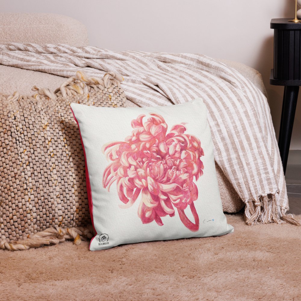 Brink Pink Flower Drawing Premium Pillow Case, 18"x18", 22"x22" - PastelWhisper
