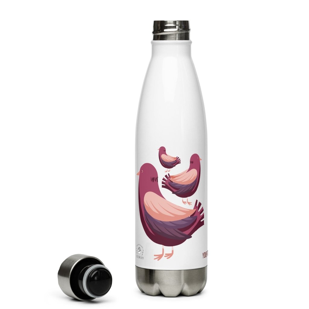 Brown Birds Stainless Steel Water Bottle, Three Bird Family White Bottle, Insulated Water Bottle, 17 oz, Personalized - PastelWhisper