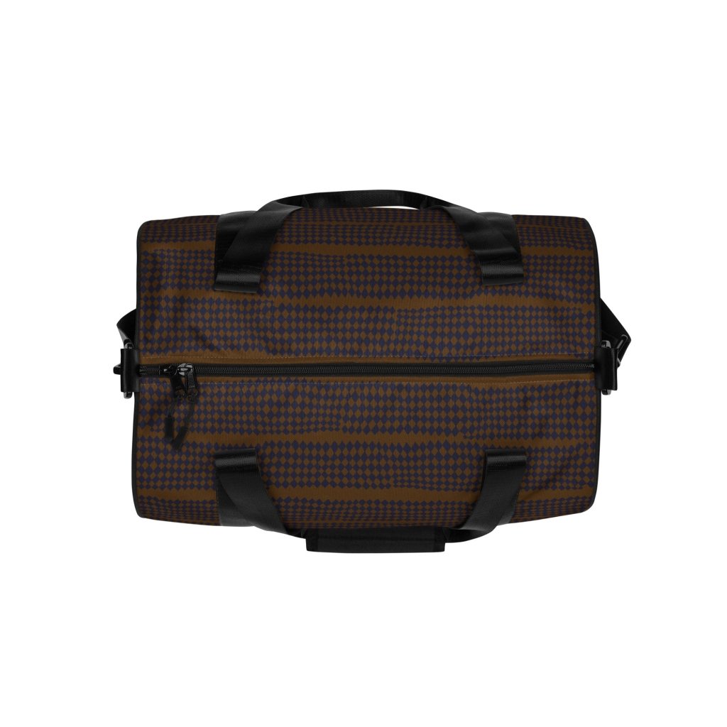 Brown Checker Pattern Duffle Bag, All-over print Gym Bag, Personalized Available! - PastelWhisper