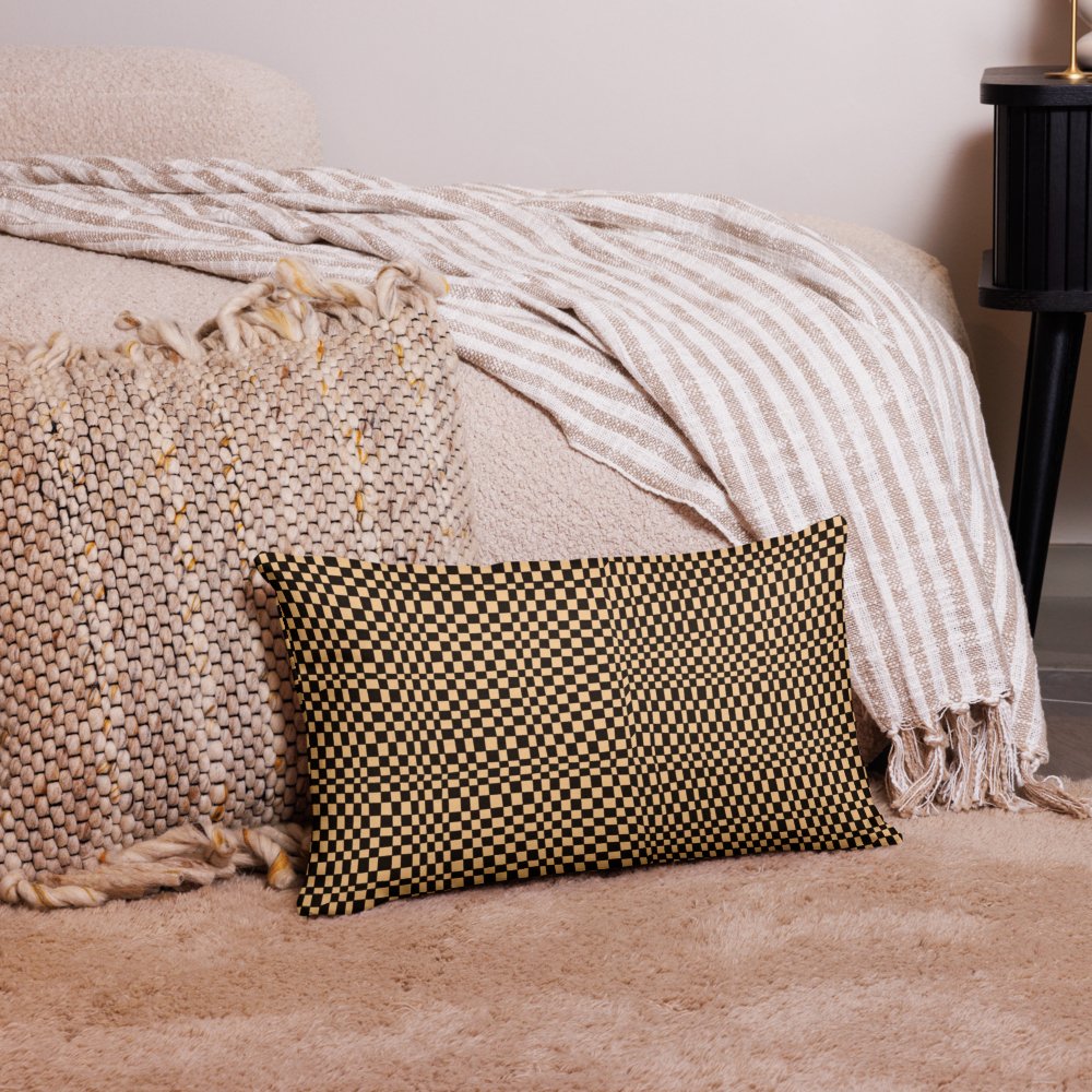 Buffalo Pattern, Frangipani Yellow Checker, Premium Pillow, 18"x18", 20"x12", 22"x22" - PastelWhisper