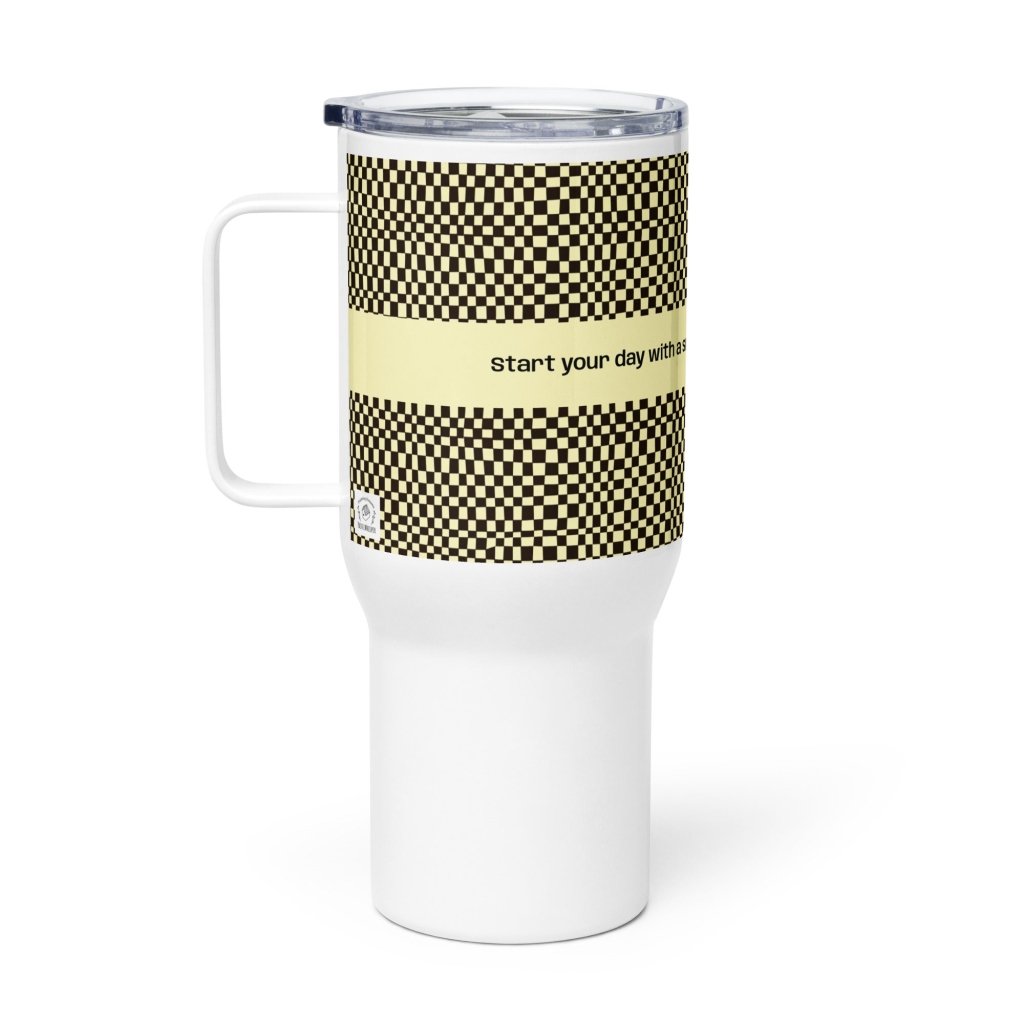 Cumulos Yellow & Black Checker Travel mug with a handle, 25oz - PastelWhisper