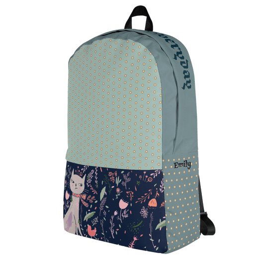 Custom Name Backpack, Scarf Cat Backpack for children, Opal color Backpack - PastelWhisper