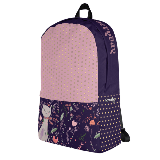 Custom Name Backpack, Scarf Cat Backpack for children, purple, pink backpack - PastelWhisper