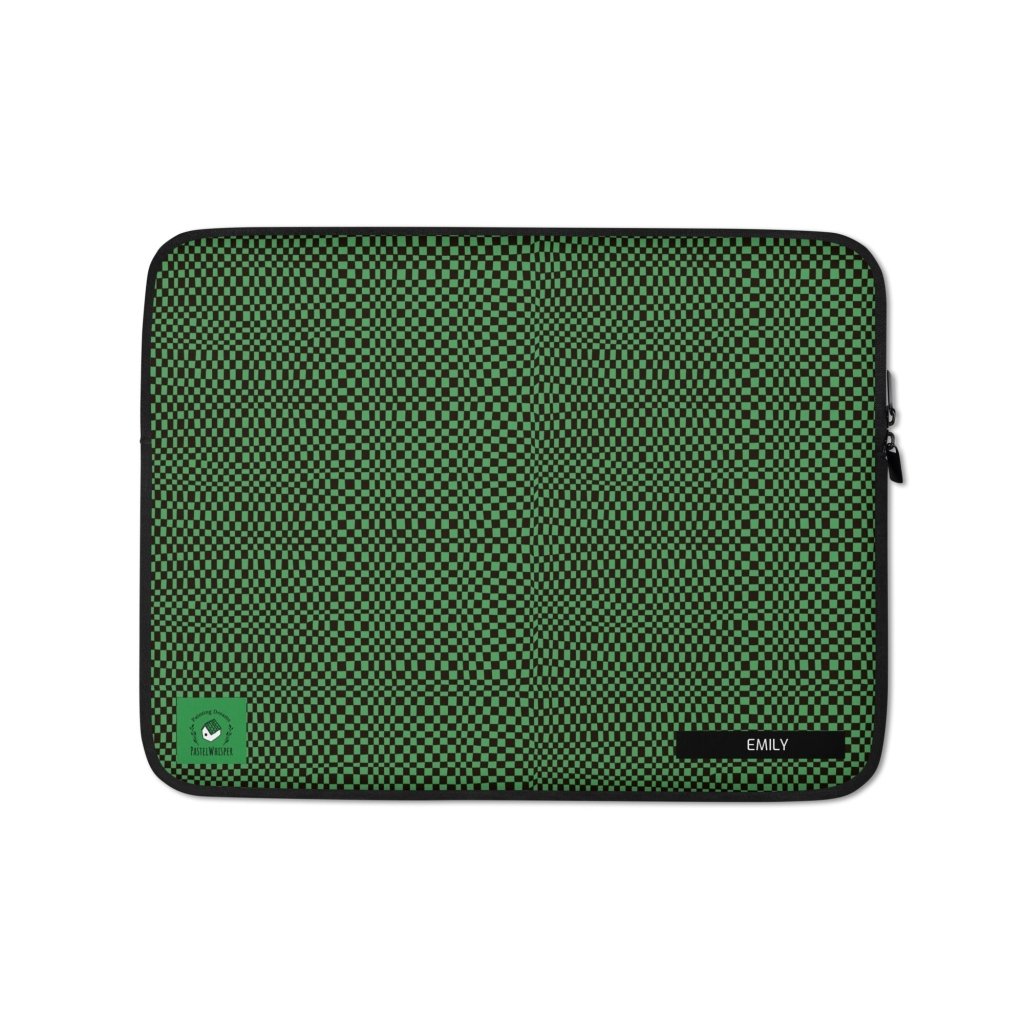 Custom name Buffalo Pattern Laptop Sleeve, Green checker, 13", 15", 4 colors, Personalized Name - PastelWhisper