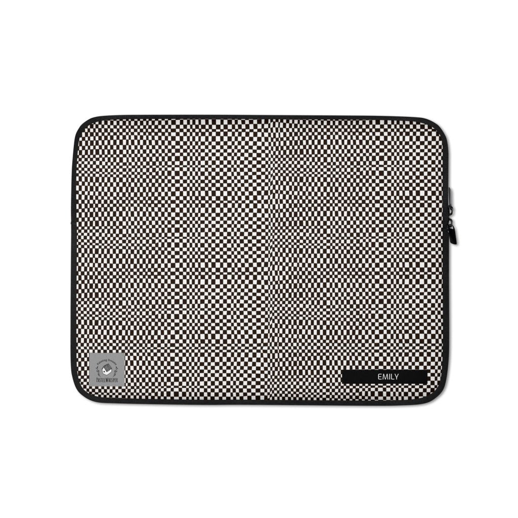 Custom name Buffalo Pattern Laptop Sleeve, White checker, 13", 15", 4 colors, Personalized Name - PastelWhisper