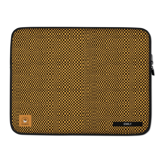 Custom name Buffalo Pattern Laptop Sleeve, Yellow checker, 13", 15", 4 colors, Personalized Name - PastelWhisper