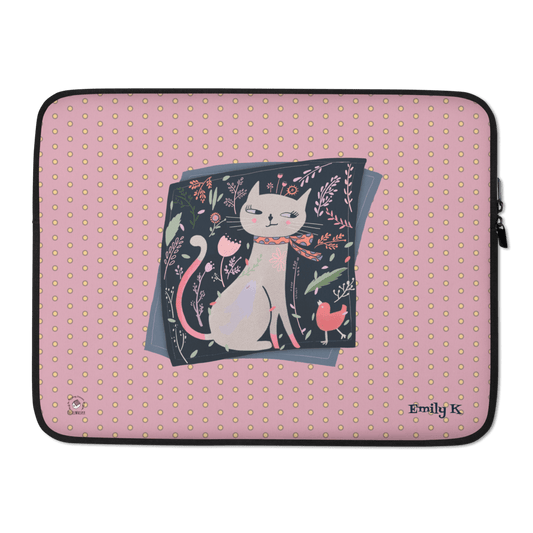 Custom Name Cat with Scarf illust Laptop, Tablet Sleeve, Muted Pale pink, 13", 15", Personalized name - PastelWhisper