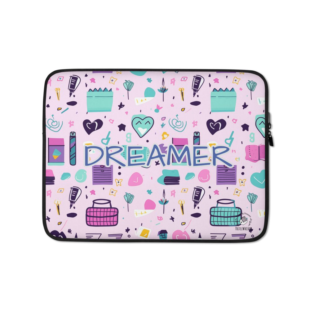 Custom name Dreamer Pink Laptop Sleeve, Tablet Sleeve, 13", 15", Personalized Name - PastelWhisper