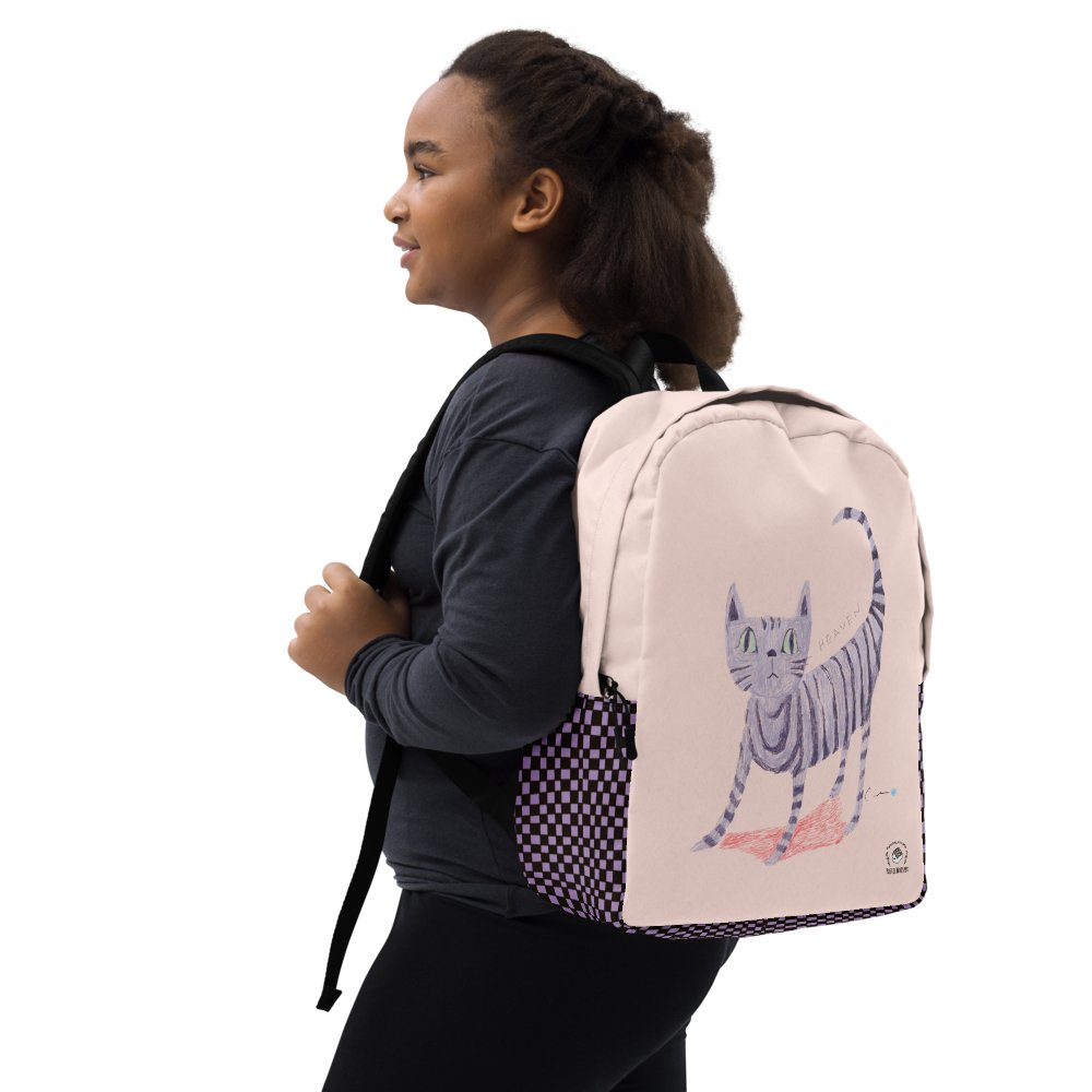 Custom Name Heaven Cat Pink Minimalist Backpack, Personalized. - PastelWhisper