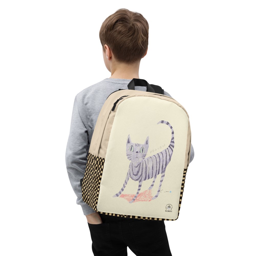 Custom Name, Heaven Cat Yellow Minimalist Backpack, Personalized. - PastelWhisper