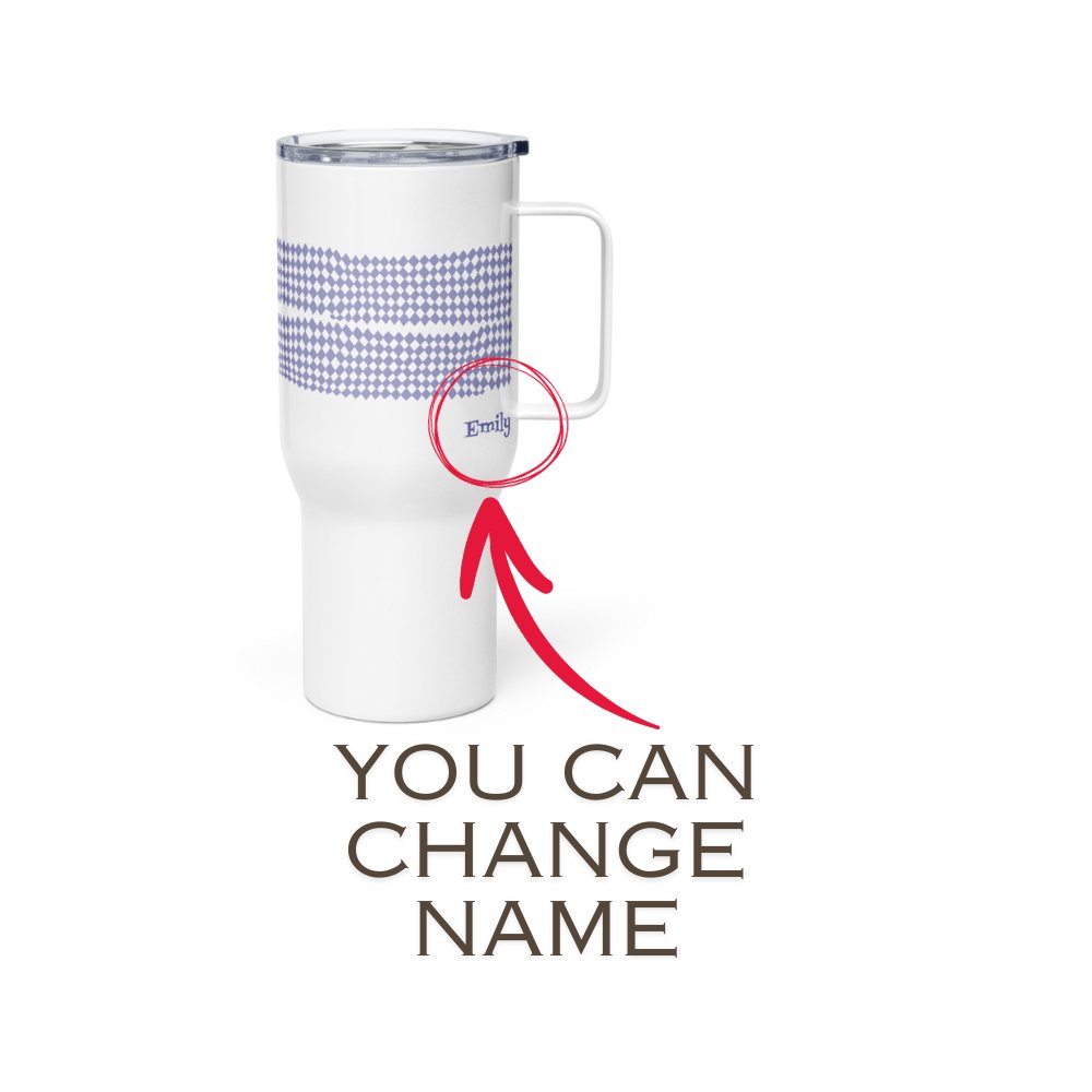 Custom name, Muted Light Purple Harlequin pattern Travel mug with a handle, 25oz, Personalized. - PastelWhisper