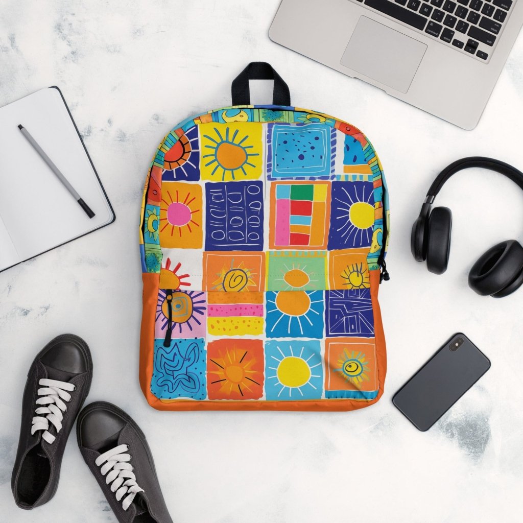 Custom Name, Vivid Color Sunshine Backpack, orange, mint, blue, Personalized Name - PastelWhisper