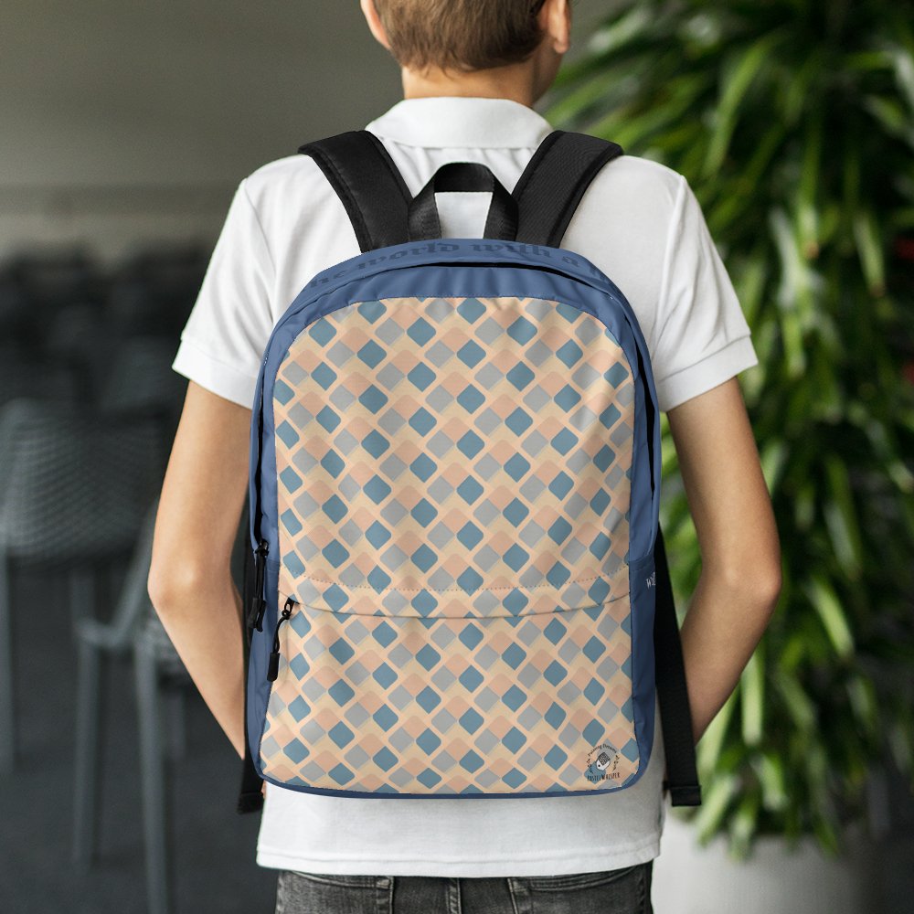 Custom Name Warmtone Muted Blue Pattern backpack; Personalized Name - PastelWhisper
