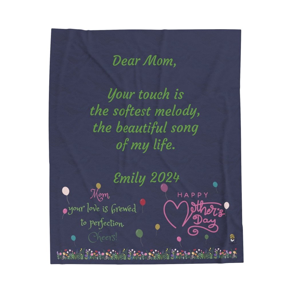Custom Sentences, Dark Blue Velveteen Plush Blanket: Happy Mother's Day Gift - PastelWhisper