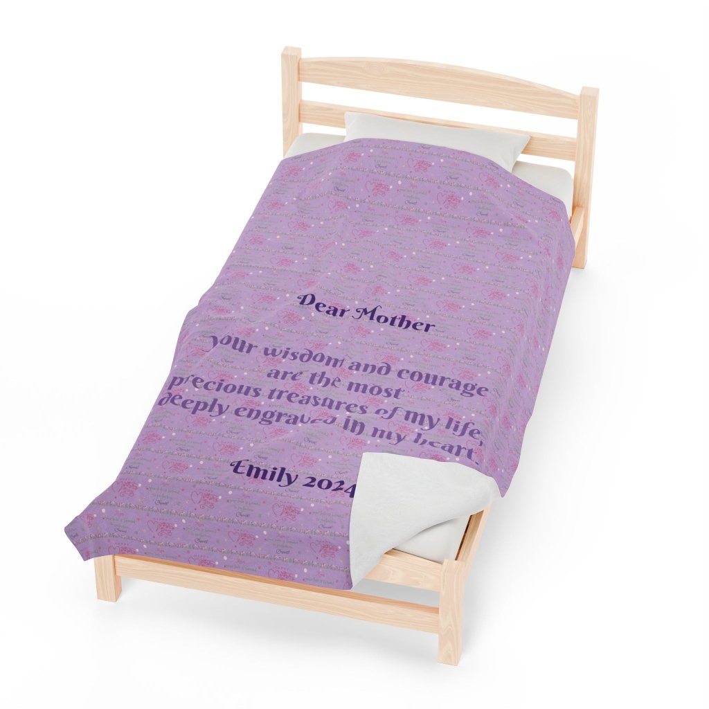 Custom Sentences, Velveteen Plush Blanket, Light Purple, Happy Mother's Day Gift - PastelWhisper
