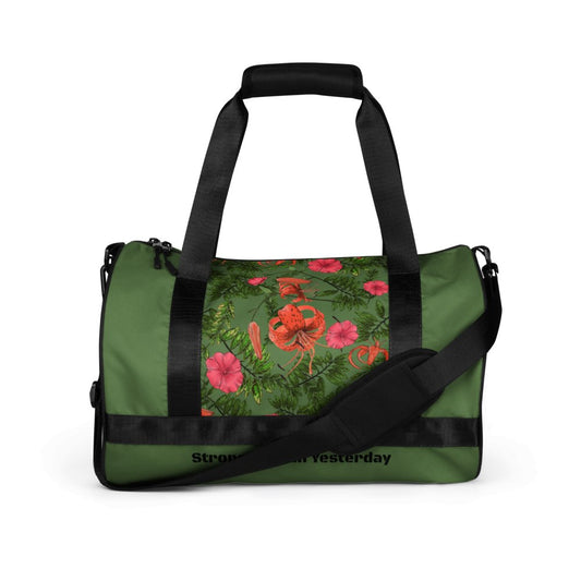 Custom your word_Flower Artistic Duffle Bag, Tigerlily Flower on Green, All-over print Gym Bag - PastelWhisper