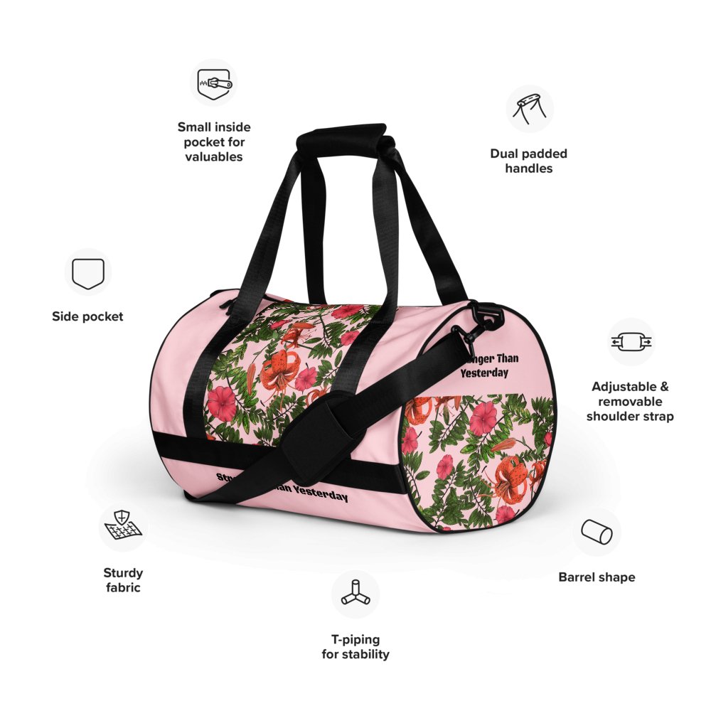 Custom your word_Flower Artistic Duffle Bag, Tigerlily Flower on Pink, All-over print Gym Bag - PastelWhisper