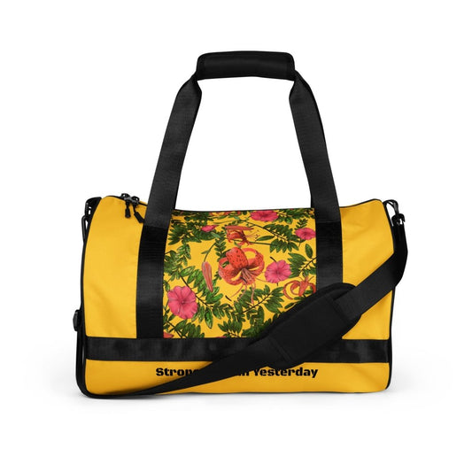 Custom your word_Flower Artistic Duffle Bag, Tigerlily Flower on Yellow, All-over print gym bag - PastelWhisper