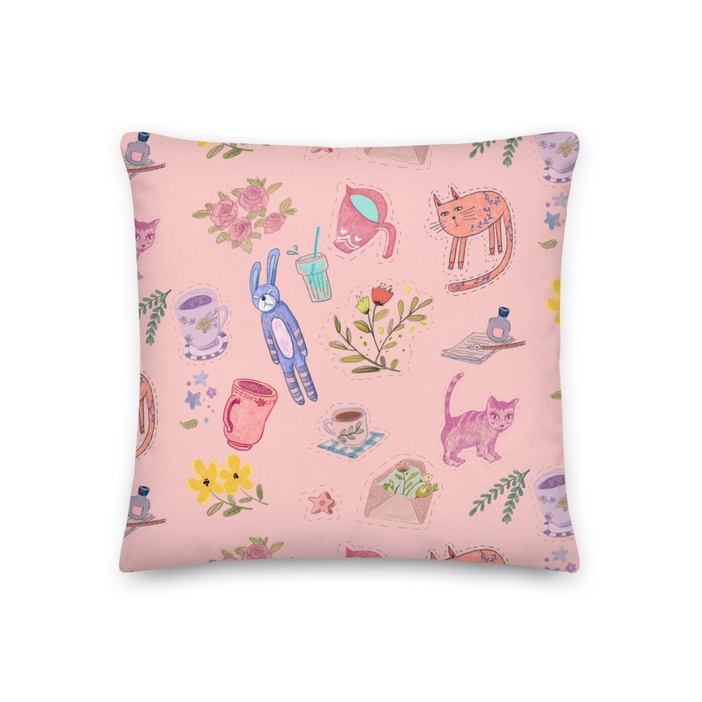 Cute Illustration Cosmos Pink Premium Pillow, 18"x18", 20"x12", 22"x22" - PastelWhisper