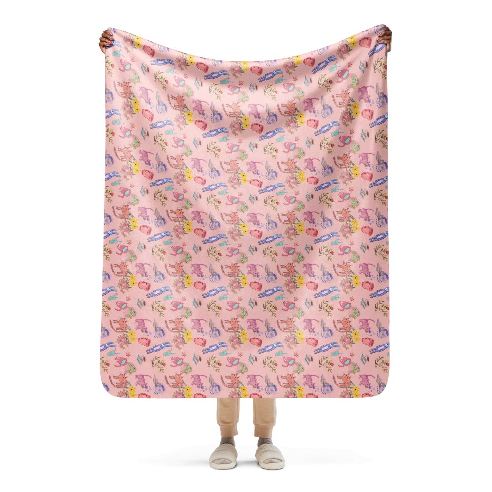 Cute illustration Cosmos Pink Sherpa blanket, 37"x57", 50"x60", 60"x80", 3 size - PastelWhisper