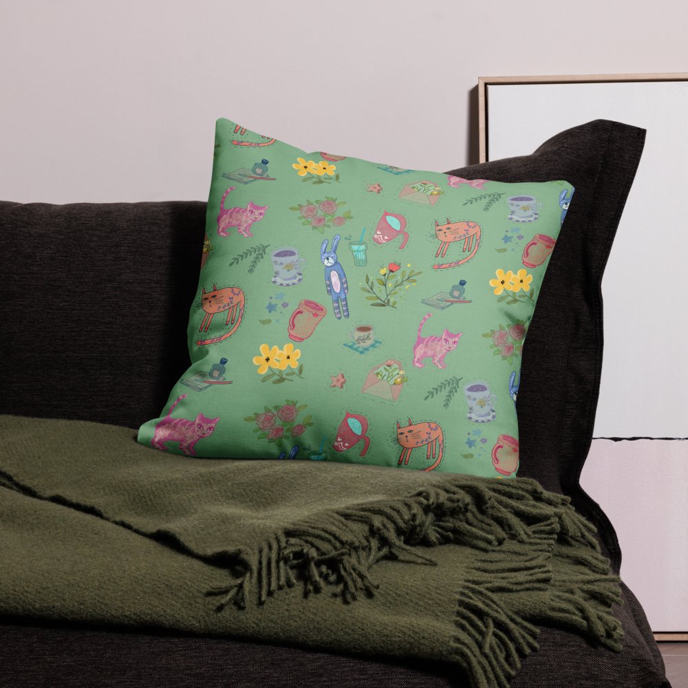 Cute Illustration Premium Pillow Case, 18"x18", 20"x12", 22"x22", 4 colors - PastelWhisper