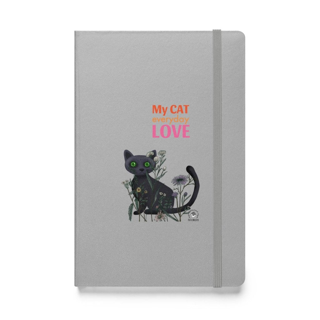 Green eyes black cat_Hardcover bound notebook, 4 colors, Personalized Text - PastelWhisper