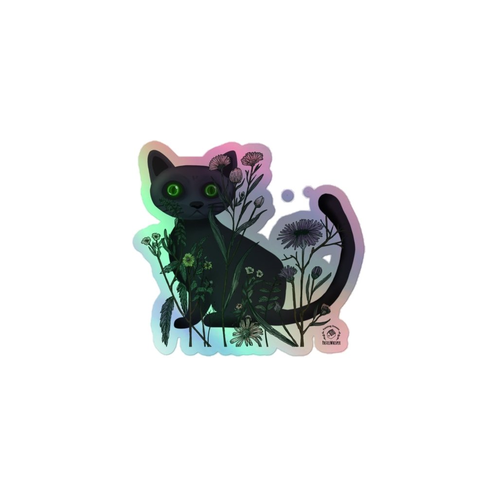 Holographic stickers, Black cat, 3"x3", 4"x4", 5"x5" - PastelWhisper