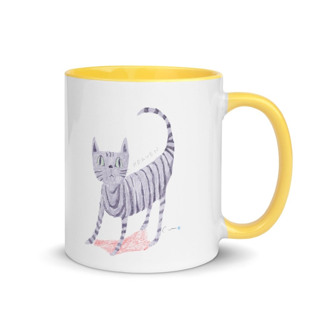 Lovely Cat illust Mug with Black, Dark Blue, Pink, Red, Green, Yellow Color Inside, 11oz, 15oz, 10 colors - PastelWhisper