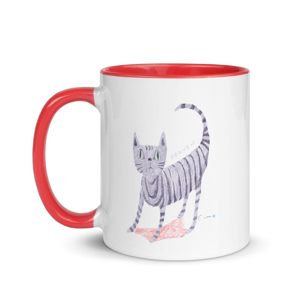 Lovely Cat illust Mug with Black, Dark Blue, Pink, Red, Green, Yellow Color Inside, 11oz, 15oz, 10 colors - PastelWhisper