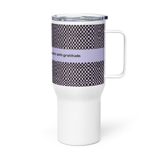 Meloso Purple & Black Checker Travel mug with a handle, 25oz - PastelWhisper