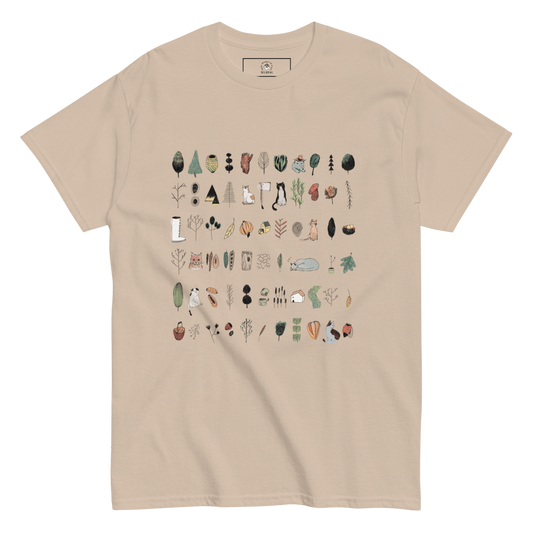 Men's Short sleeve T shirts, Cat and Trees illustration, Bright Colors - PastelWhisper