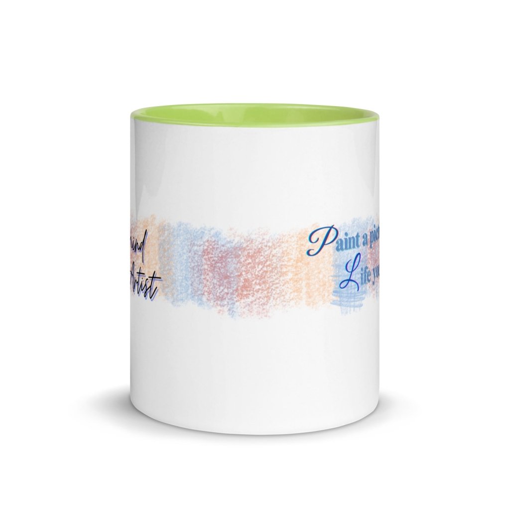 Motivational Colorful Ceramic Mug, Mind is the Artist Cup, Self-Confidence Pastel Drinkware, Positivity Dreams Mug, Pink, Sky Blue, Yellow Green Color Inside, 110z, 15oz - PastelWhisper