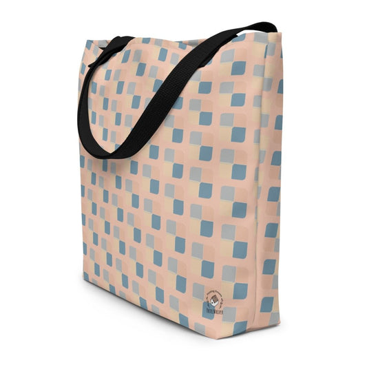 Muted Apricot Checker Pattern Large Tote Bag, 16"x20" - PastelWhisper