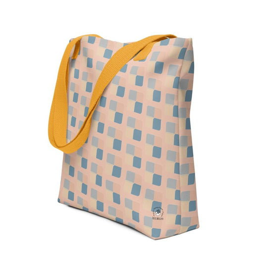Muted Apricot Checker Pattern tote bag, 15"x15" - PastelWhisper