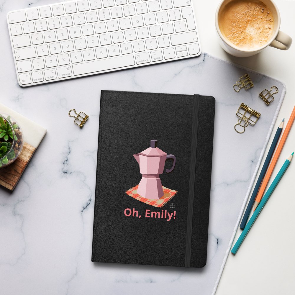 Oh, Emily with coffee illust Hardcover bound notebook, Personalized - PastelWhisper