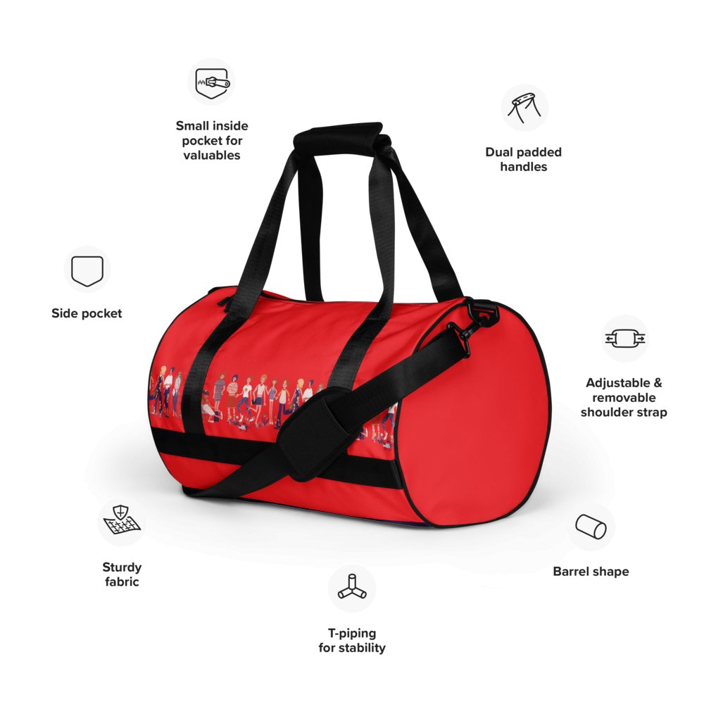 Pastel Whisper All-over print Red gym bag, Happy People graphic Duffle Bag - PastelWhisper