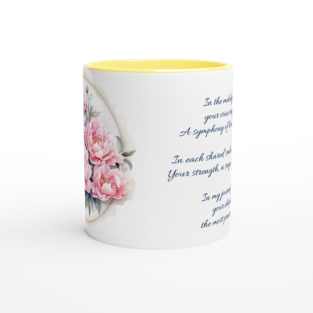 Personalized Happy Mother's day Pionie White 11oz Ceramic Mug with Color Inside - PastelWhisper