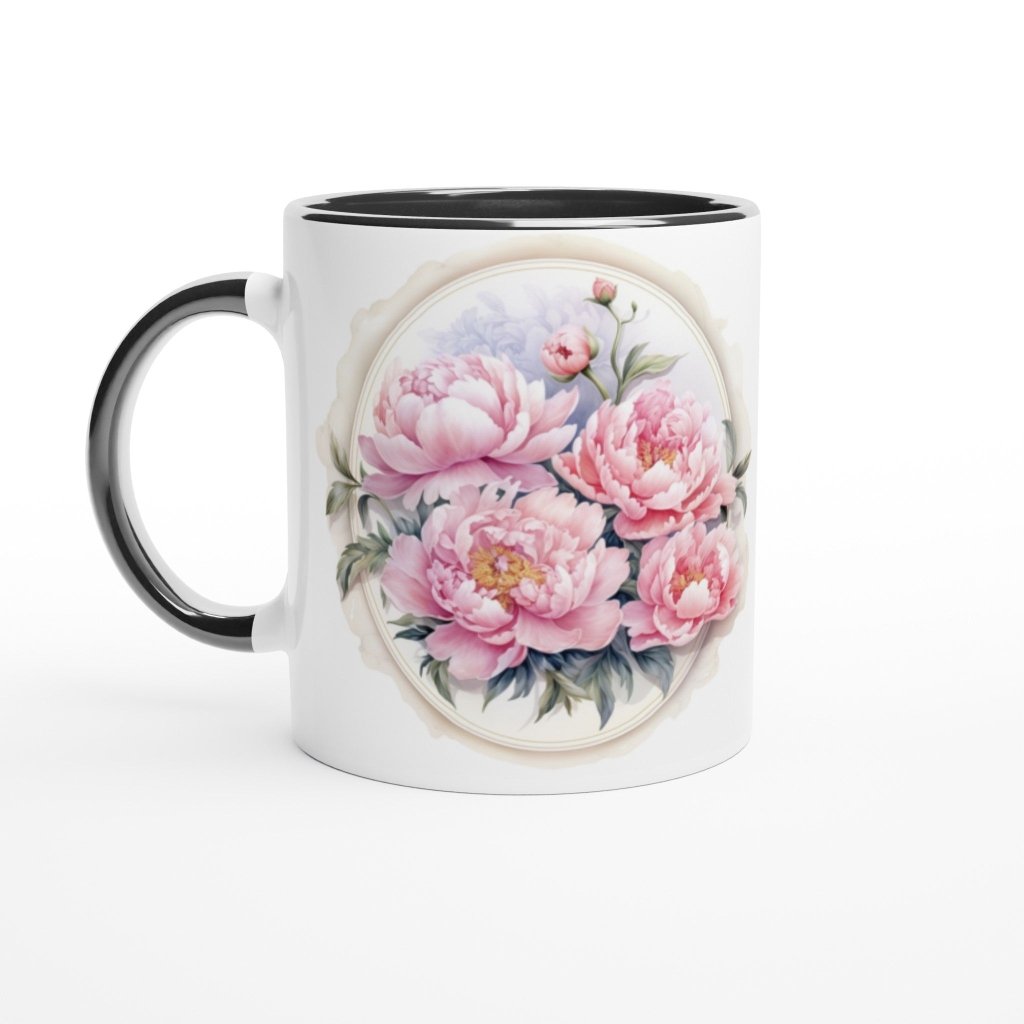 Personalized Happy Mother's day Pionie White 11oz Ceramic Mug with Color Inside - PastelWhisper