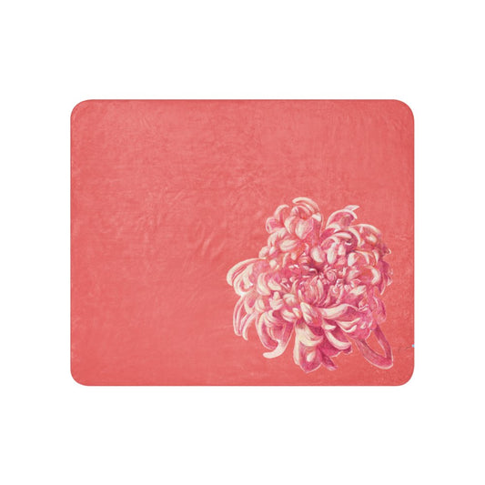 Pink Flower, Salmon Red Sherpa Blanket, 37"x57", 50"x60" - PastelWhisper