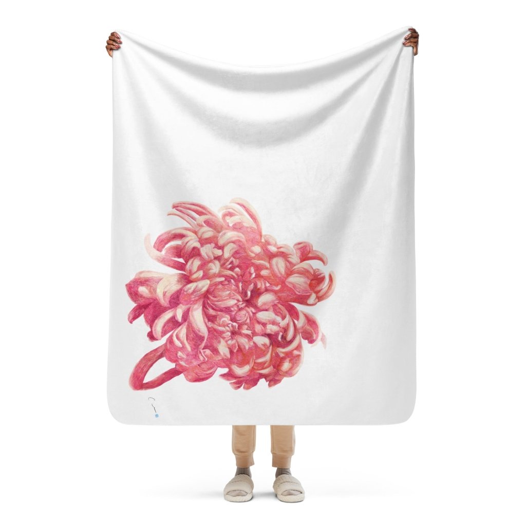 Pink Flower, white Sherpa blanket, 37"x57", 50"x60" - PastelWhisper